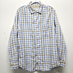 Caribbean Linen Cotton Button Up Plaid LS Shirt Mens Size Large Beach Travel